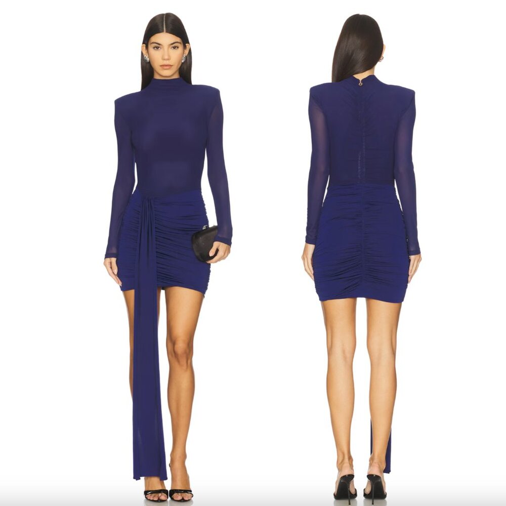 Nookie Enigma Mini Dress in Navy Dark Blue Long Sleeve Small S